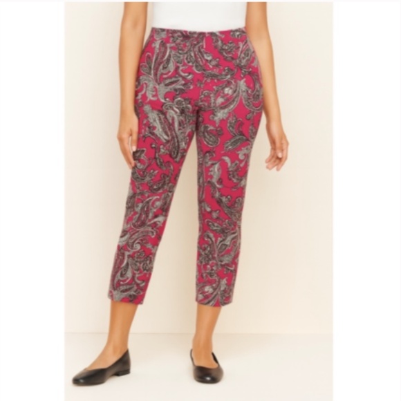 NWT Talbots Cotton Paisley Print Lightweight Capri Pants Pink - size 16 - Picture 1 of 6
